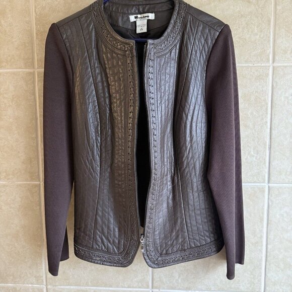 Vtg Nygard Collection Womens Leather & Knit Jacket Brown Textured Zip Med 10/12 - Picture 3 of 10